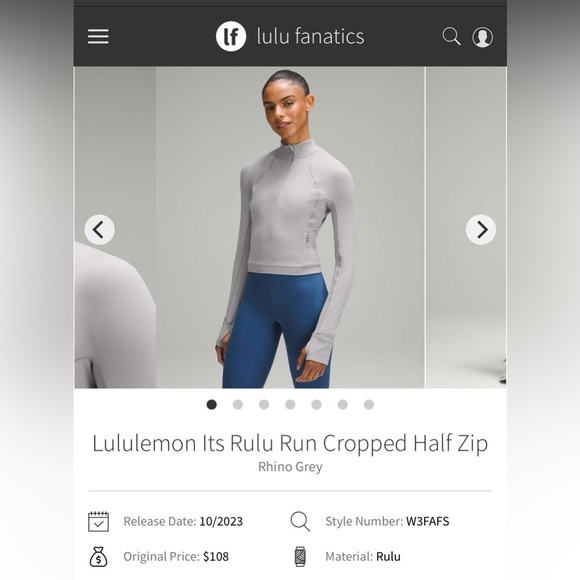 (55)lululemon rulu run cropped half zip in rhino grey - Picture 1 of 5